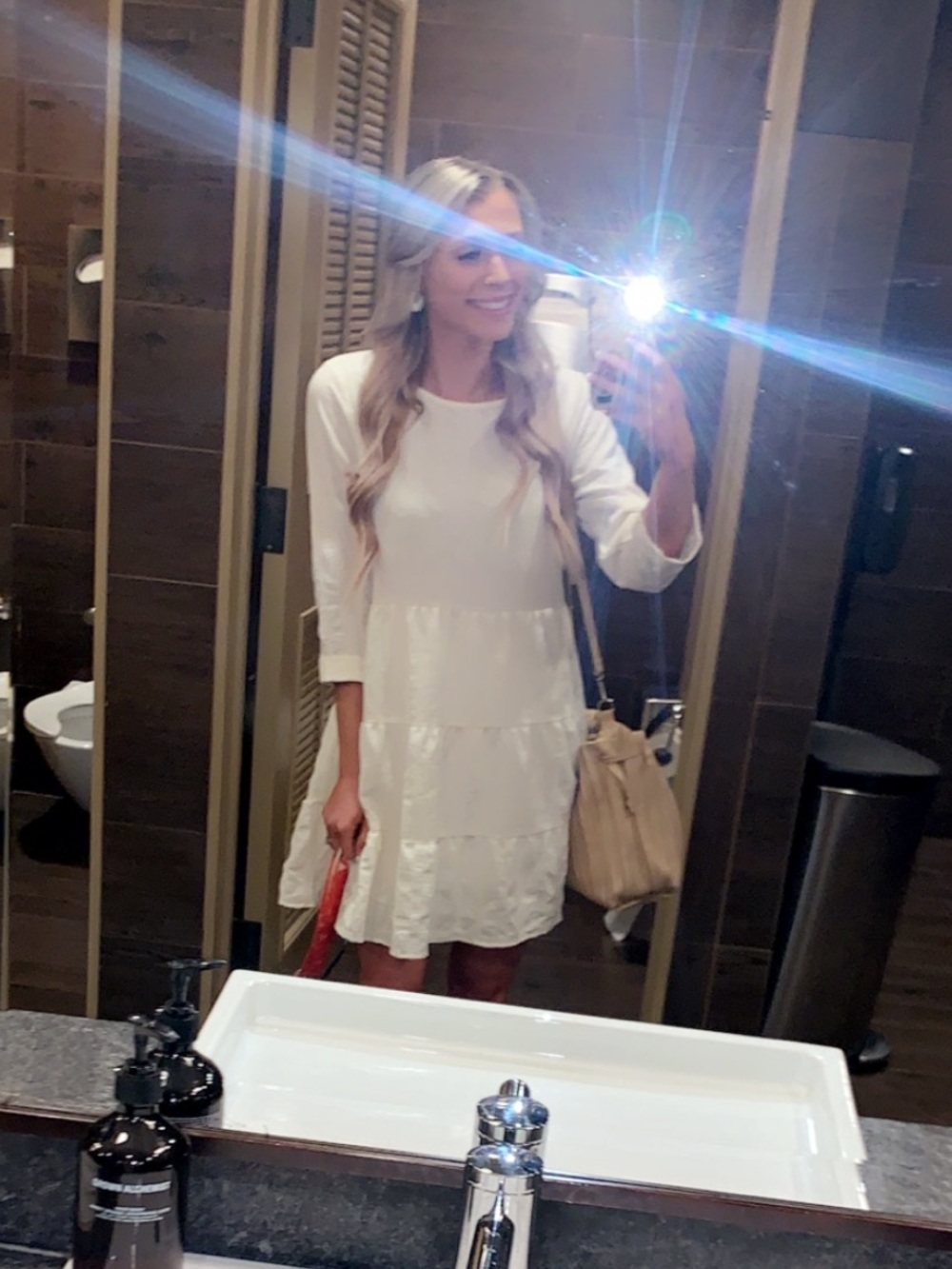 White Tiered Long-Sleeve Dress